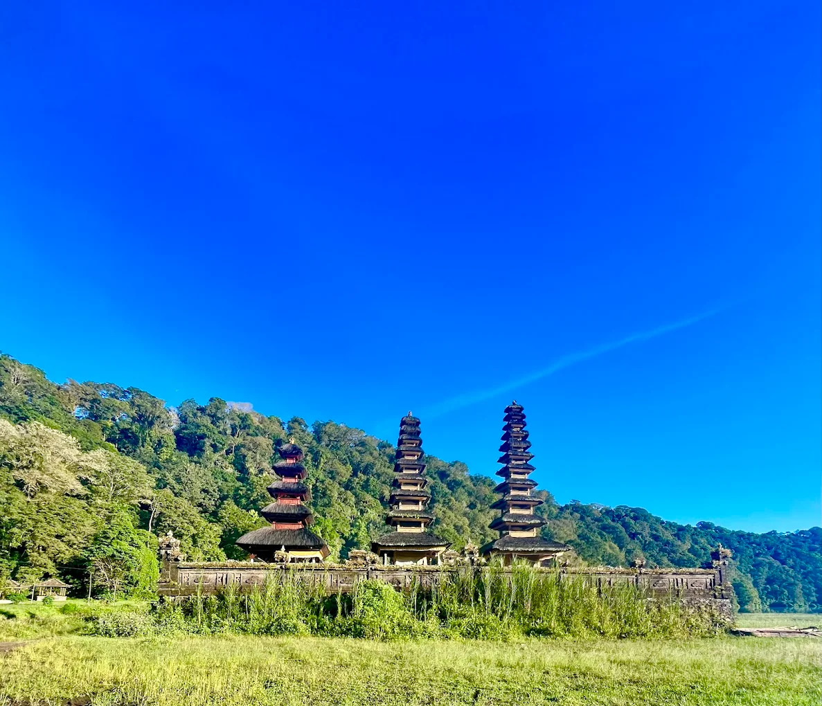 Balinese lakeside temple with twin meru towers